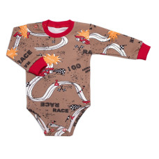 Body dl. rukáv, bavlna, zapínání u krku Mrofi, RACE - hnědé, vel. 74