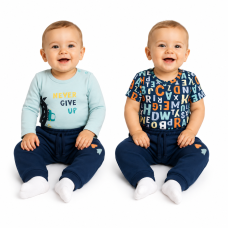 Body dl. rukáv, body kr. rukáv, tepláčky,3D sada K-Baby - Písmenka, modrá