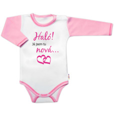 Body dlouhý rukáv s vtipným textem Baby Nellys, Haló! Já jsem tu nová, vel. 80, holka