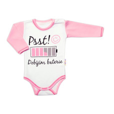 Body dlouhý rukáv s vtipným textem Baby Nellys, Psst! Dobíjím baterie, holka, vel. 68