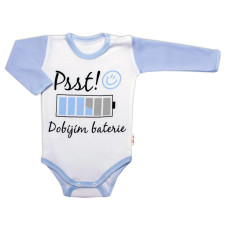 Body dlouhý rukáv s vtipným textem Baby Nellys, Psst! Dobíjím baterie, kluk, vel. 68