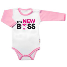 Body dlouhý rukáv s vtipným textem Baby Nellys, The New Boss, vel. 62, holka