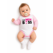 Body dlouhý rukáv s vtipným textem Baby Nellys, The New Boss, vel. 68, holka