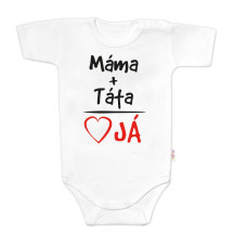 Body krátký rukáv s vtipným textem Baby Nellys, Máma+Táta, bílé, vel. 80