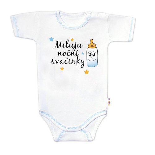 Body krátký rukáv s vtipným textem Baby Nellys, Miluju noční svačinky, vel. 62, kluk Body krátký rukáv s vtipným textem Baby Nellys, Miluju noční svačinky, vel. 62, kluk