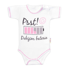 Body krátký rukáv s vtipným textem Baby Nellys, Psst! Dobíjím baterie, holka, vel. 80