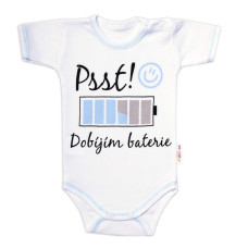 Body krátký rukáv s vtipným textem Baby Nellys, Psst! Dobíjím baterie, kluk, vel. 86