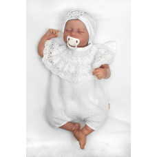Body s nohavičkami, mušelín s krajkou BOHO - bílé, vel. 86