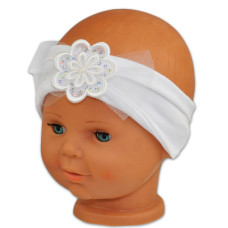 Čelenka Baby Nellys ® s květinkou a flitry - bílá, 80/92