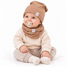 Čepice s nákrčníkem bavlna, Little Bear, Baby Nellys, béžová, vel. 98/134