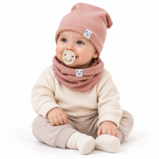 Čepice s nákrčníkem bavlna, Little Bear, Baby Nellys, pudrová, vel. 98/134