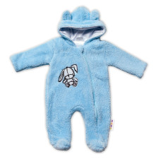 Chlupáčkový overálek s kapucí, Cute Bunny - modrý, vel. 68