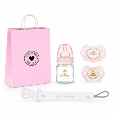 Dárková sada Little Princess Canpol Babies 0–6m, lahvička, dudlíky, řetízek + taška zdarma