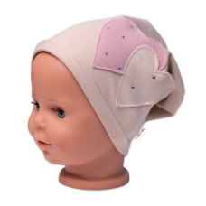 Dětská čepice bavlna, Srdíčka s kamínky, Baby Nellys, béžová, vel. 104/134