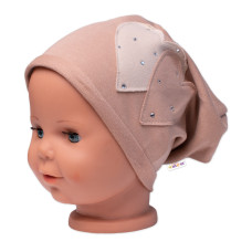 Dětská čepice bavlna, Srdíčka s kamínky, Baby Nellys, cappuccino, vel. 92/98