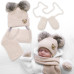 Dětská sada, zimní čepice s šálou + rukavičky 3D, Teddy Bear - béžová