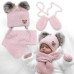 Dětská sada, zimní čepice s šálou + rukavičky 3D, Teddy Bear - pudrově růžová Dětská sada, zimní čepice s šálou + rukavičky 3D, Teddy Bear - pudrově růžová