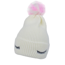 Dětská zimní čepice s bambulí Eyes, Baby Nellys - bílá, vel. 46-50 cm