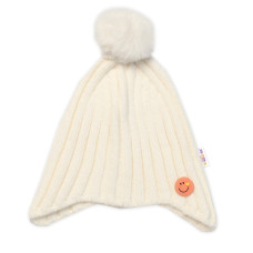 Dětská zimní čepice s bambulí Smile, Baby Nellys - smetanová, vel. 48-54 cm
