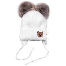 Dětská zimní čepice s fleecem Teddy Bear - chlupáčk. bambulky - bílá, šedá
