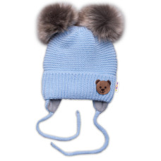 Dětská zimní čepice s fleecem Teddy Bear - chlupáčk. bambulky,sv. modrá, šedá