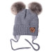 Dětská zimní čepice s fleecem Teddy Bear - chlupáčk. bambulky - tm. šedá, šedá