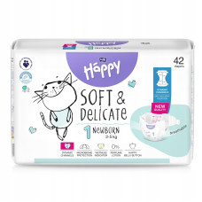 Dětské plenky pro novorozence, Happy Soft & Delicate Newborn 1 (2-5 kg) – jemné