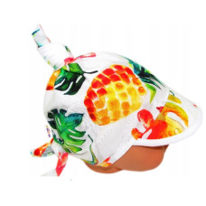 Dětský bavlněný šátek s kšiltem na zavazování, Ananas, listy - bílý,vel. 68/86