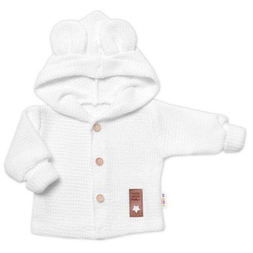Dětský elegantní pletený svetřík s knoflíčky a kapucí s oušky Baby Nellys, bíly Dětský elegantní pletený svetřík s knoflíčky a kapucí s oušky Baby Nellys, bíly