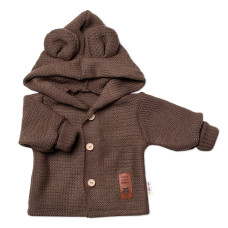 Dětský elegantní pletený svetřík s knoflíčky a kapucí s oušky Baby Nellys, hnědý