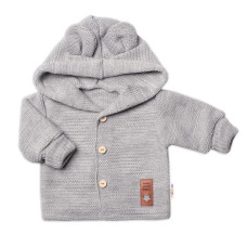 Dětský elegantní pletený svetřík s knoflíčky a kapucí s oušky Baby Nellys, šedý, vel. 86
