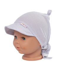 Dětský síťkovaný šátek s kšiltem na zavazování Uzlík Baby Nellys, šedý, vel. 92/104