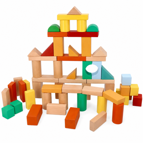 Dřevěné stavební kostky Adam Toys, 100 ks v kyblíku se sorterem – barevné kostky pro děti Dřevěné stavební kostky Adam Toys, 100 ks v kyblíku se sorterem – barevné kostky pro děti