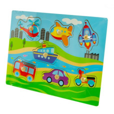 Dřevěné zábavné puzzle vkládací, 30 x 22,5 cm - Dopravní prostředky