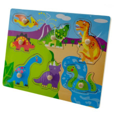 Dřevěné zábavné puzzle vkládací 30x22,5cm - Dinosauři
