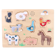 Dřevěné zábavné vkládací puzzle se zvukem - Farma