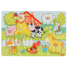 Goki Edukační dřevěná vkládačka/puzzle s úchyty Farma