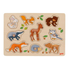 Goki Edukační dřevěná vkládačka/puzzle s úchyty Lesní zvířátka