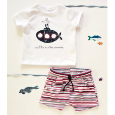 K-Baby 2 dílná dětská sada, triko s kraťasky For Boy - proužky červené, modré