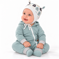 Kojenecká čepička uzlíček na zavazování - Příšerky, bílá/mátová, Baby Nellys