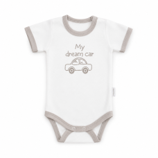 Kojenecké body, kr. rukáv Mamatti, zap. u krku, Dream Car - bílé/šedý lem, vel. 80