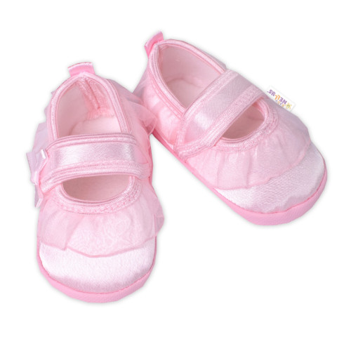 Kojenecké capáčky/botičky saténové s volánkem, Baby Nellys, růžové Kojenecké capáčky/botičky saténové s volánkem, Baby Nellys, růžové