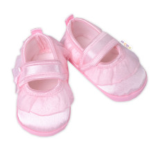 Kojenecké capáčky/botičky saténové s volánkem, Baby Nellys, růžové, vel. 62/68, 11,5 cm