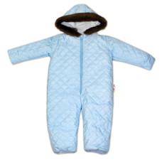 Kombinéza s kapucí a kožíškem Baby Nellys ®prošívaná, bez šlapek - sv. modrá, vel. 98
