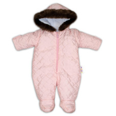 Kombinéza s kapucí a kožíškem Baby Nellys ®prošívaná - sv. růžová, vel. 68