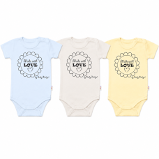 Komplet 3x body Made with love BOY Baby Nellys, vel. 68, modré, žluté, béžové