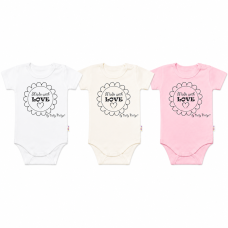 Komplet 3x body Made with love GIRL Baby Nellys, vel. 56, bílá, ecru, sv. růžová