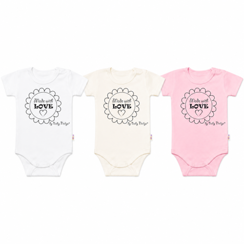 Komplet 3x body Made with love GIRL Baby Nellys, vel. 62, bílá, ecru, sv. růžová Komplet 3x body Made with love GIRL Baby Nellys, vel. 62, bílá, ecru, sv. růžová