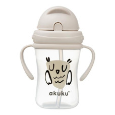 Lahvička/hrneček s úchyty a brčkem Sova Akuku 300 ml, béžová