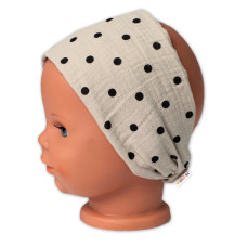 Letní čelenka, bandana, mušelín, Puntík, Baby Nellys - cappuccino, vel. 104/110